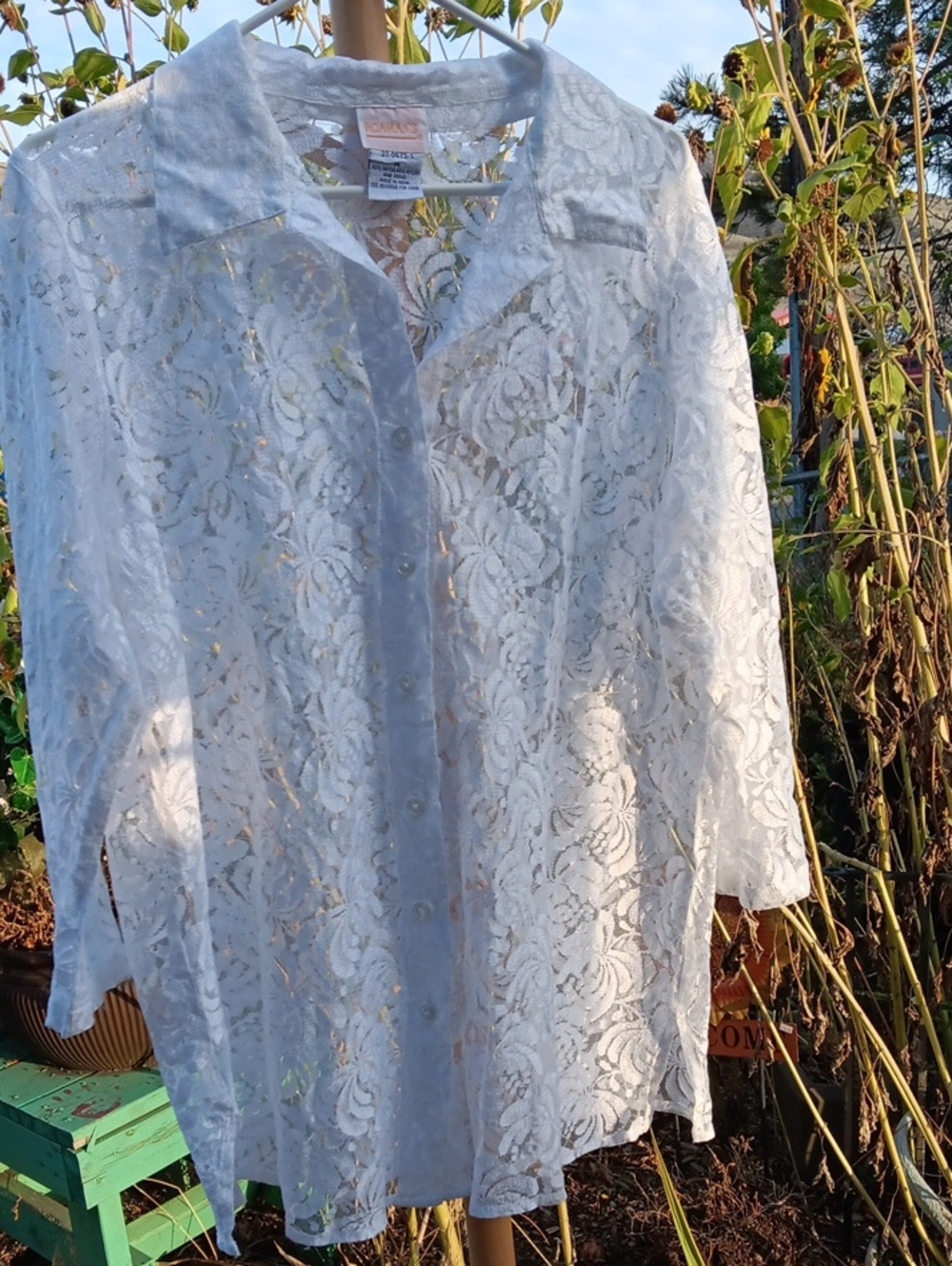 Roaman's White Lace Blouse  with Pink Label